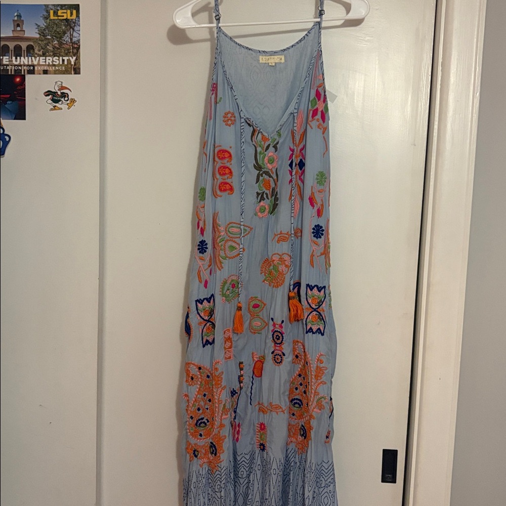 Embroidered Maxi Dress with Colorful Patterns